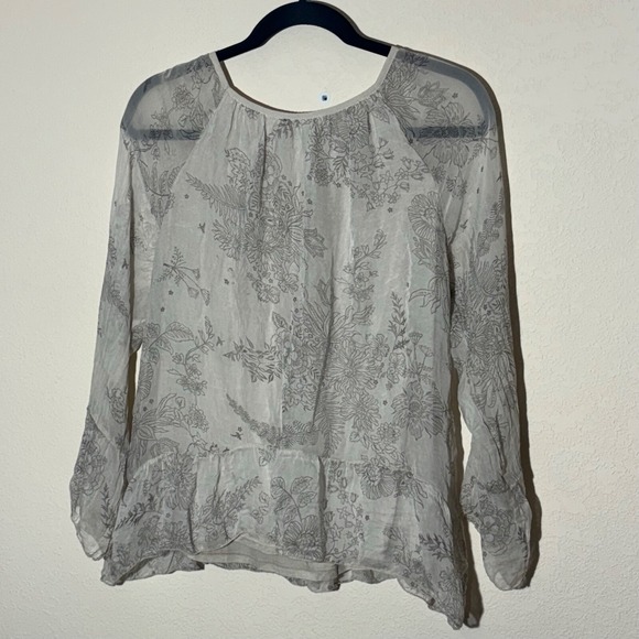 Luisa Ricci Top Womens S VTG Gray Floral Long Sleeve 100% Silk Blouse Lined - Picture 2 of 5